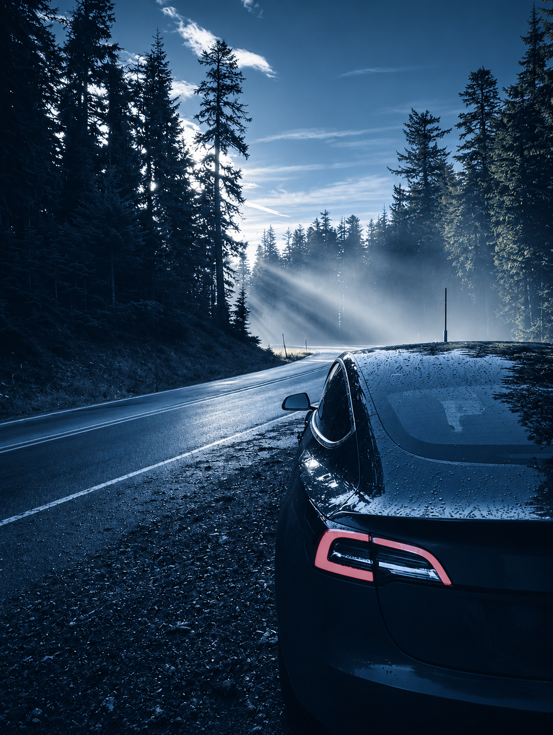 Misty Dawn Drive Through Pines