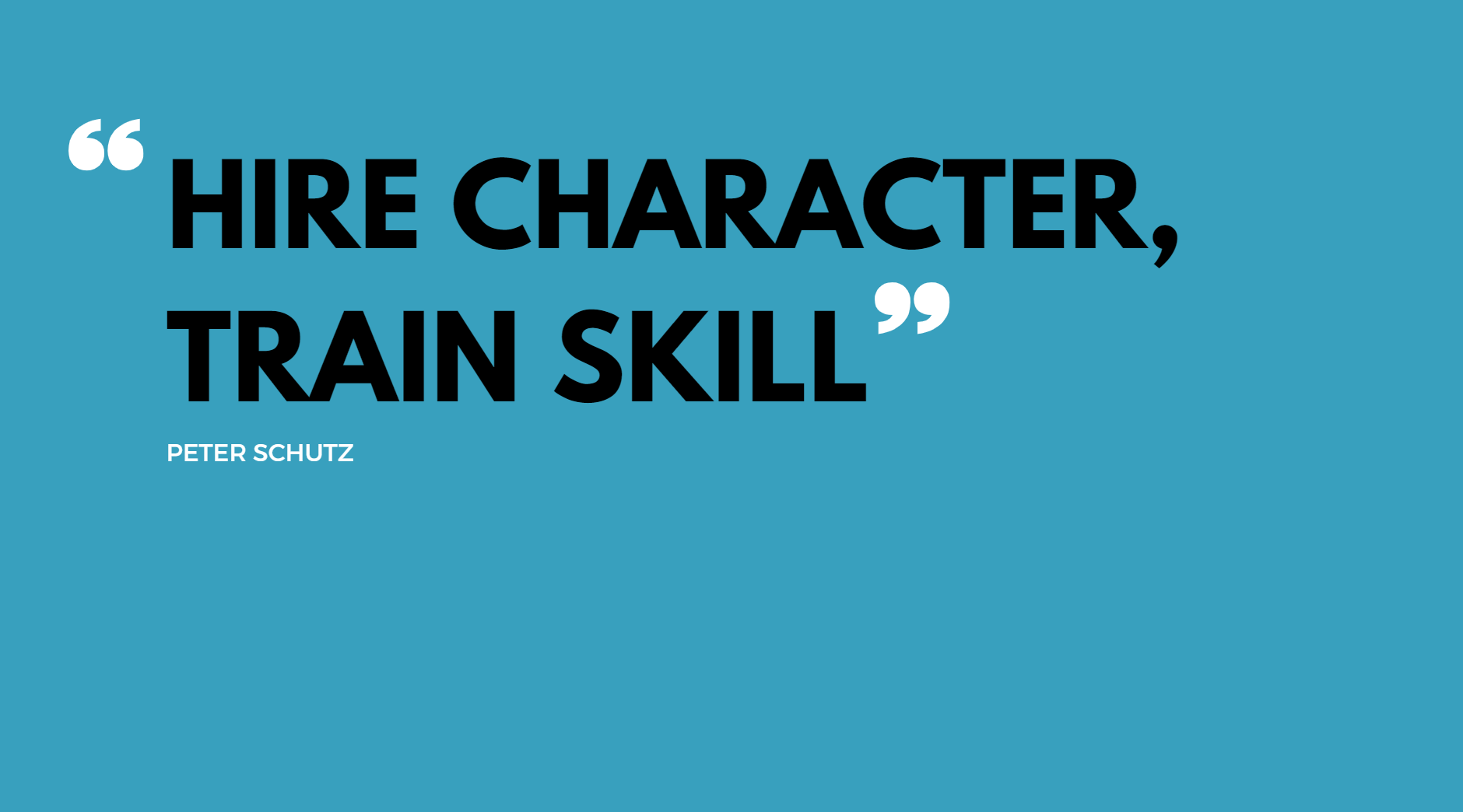 a bold title slide saying 'Hire Character, Train Skill'